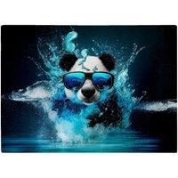 Warren Reed - Designer Panda With Glasses Splashart Water Glass Chopping Board in Blue
