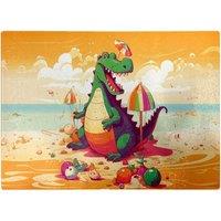 Warren Reed - Designer Crocodile On A Beach Holiday Glass Chopping Board in Yellow
