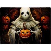 Warren Reed - Designer Spooky White Ghost Holding Pumpkin Glass Chopping Board
