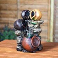 Primrose Tabletop Fountain Triple Trickle Honey Pots Water Feature with Lights in Grey