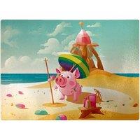 Warren Reed - Designer Piglet On A Beach Holiday Glass Chopping Board in Yellow