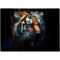 Warren Reed - Designer Tiger Face Splashart Dark Background Glass Chopping Board in Brown