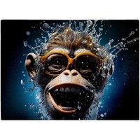 Warren Reed - Designer Splashart Cheeky Chimp Face With Glasses Glass Chopping Board in Blue