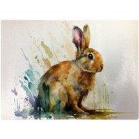 Warren Reed - Designer Rabbit Splash Watercolour Glass Chopping Board in Brown