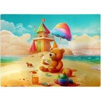 Warren Reed - Designer Bear On A Beach Holiday Glass Chopping Board in Yellow