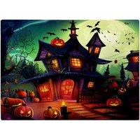 Warren Reed - Designer Spooky Halloween House Glass Chopping Board in Orange