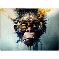 Warren Reed - Designer Monkey With Glasses Splashart Glass Chopping Board in Blue