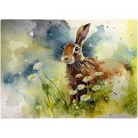 Warren Reed - Designer Hare & Daisies Watercolour Glass Chopping Board in Brown