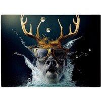Warren Reed - Designer Stag With Glasses Splashart Glass Chopping Board in Grey