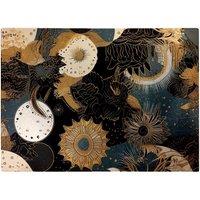 Warren Reed - Designer Abstract Blue Gold Moon Sun Glass Chopping Board in Yellow