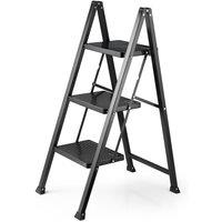 VonHaus Slim Steel 3 Step Ladder in Black