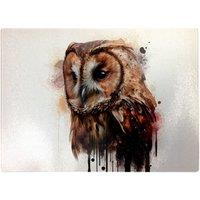 Warren Reed - Designer Tawny Owl Face Splashart Light Background Glass Chopping Board in Brown