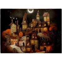 Warren Reed - Designer Spooky Halloween Village Glass Chopping Board in Orange