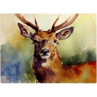 Warren Reed - Designer Splendid Stag Watercolour Glass Chopping Board in Brown