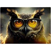 Warren Reed - Designer Owl With Glasses Splashart Glass Chopping Board in Yellow