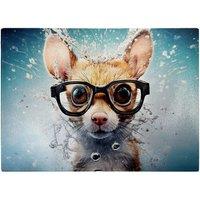 Warren Reed - Designer Splashart Doormouse With Glasses Glass Chopping Board in Blue