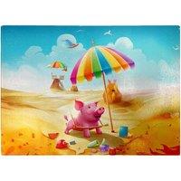 Warren Reed - Designer Pig On A Beach Holiday Glass Chopping Board in Yellow