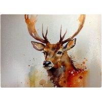 Warren Reed - Designer Majestic Stag Watercolour Glass Chopping Board in Brown