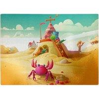 Warren Reed - Designer Pink Crab On A Beach Holiday Glass Chopping Board in Yellow