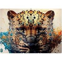 Warren Reed - Designer Leapoard Face Splashart Light Background Glass Chopping Board in Yellow