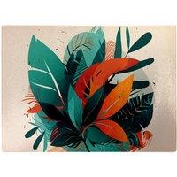 Warren Reed - Designer Green Orange Tropical Leaves Glass Chopping Board