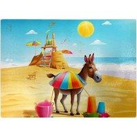 Warren Reed - Designer Donkey On A Beach Holiday Glass Chopping Board in Yellow