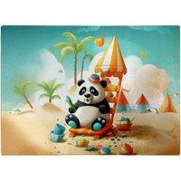 Warren Reed - Designer Panda On A Beach Holiday Glass Chopping Board in Yellow