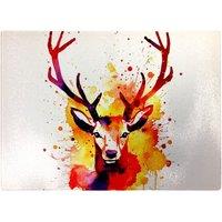 Warren Reed - Designer Watercolour Stag Face Glass Chopping Board in Orange