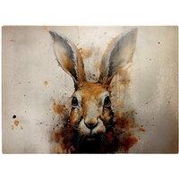 Warren Reed - Designer Watercolour Hare Face Glass Chopping Board in Brown