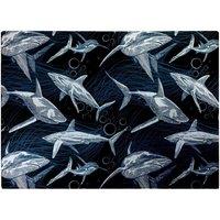 Warren Reed - Designer Hand Drawn Shark Pattern Glass Chopping Board in Blue