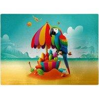 Warren Reed - Designer Parrot On A Beach Holiday Glass Chopping Board in Yellow