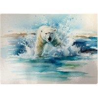 Warren Reed - Designer Hunting Polar Bear Watercolour Glass Chopping Board in Brown