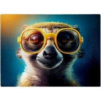 Warren Reed - Designer Meerkat With Glasses Splashart Glass Chopping Board in Yellow