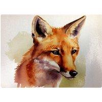 Warren Reed - Designer Fox Watercolour Glass Chopping Board in Brown