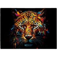 Warren Reed - Designer Splashart Leopard Face Glass Chopping Board in Brown
