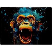 Warren Reed - Designer Crazy Monkey Face Splashart Glass Chopping Board in Blue