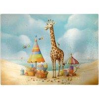 Warren Reed - Designer Giraffe On A Beach Holiday Glass Chopping Board in Yellow