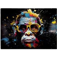 Warren Reed - Designer Coloured Splashart Monkey Face Glass Chopping Board in Blue