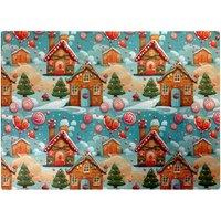 Warren Reed - Designer Christmas Gingerbread House Glass Chopping Board in Blue