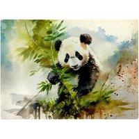 Warren Reed - Designer Panda Eating Bamboo Watercolour Glass Chopping Board in Brown