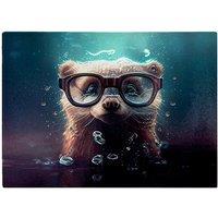 Warren Reed - Designer Ferret With Glasses Splashart Water Glass Chopping Board in Blue