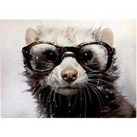 Warren Reed - Designer Splashart Ferret With Glasses Glass Chopping Board in Grey