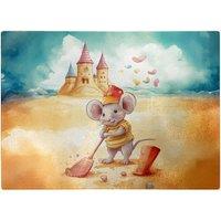 Warren Reed - Designer Mouse On A Beach Holiday Glass Chopping Board in Yellow