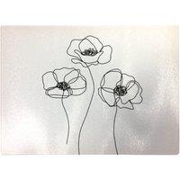 Warren Reed - Designer Monochrome Line Drawn Poppies Glass Chopping Board in White
