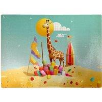 Warren Reed - Designer A Giraffe On A Beach Holiday Glass Chopping Board in Yellow