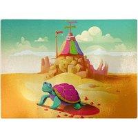 Warren Reed - Designer Turtle On A Beach Holiday Glass Chopping Board in Yellow