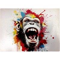 Warren Reed - Designer Coloured Splashart Crazy Monkey Face Glass Chopping Board in Red
