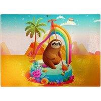 Warren Reed - Designer Sloth On A Beach Holiday Glass Chopping Board in Yellow