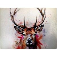 Warren Reed - Designer Watercolour Splashart Stag Face Glass Chopping Board in Brown