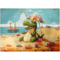 Warren Reed - Designer A Crocodile On A Beach Holiday Glass Chopping Board in Yellow